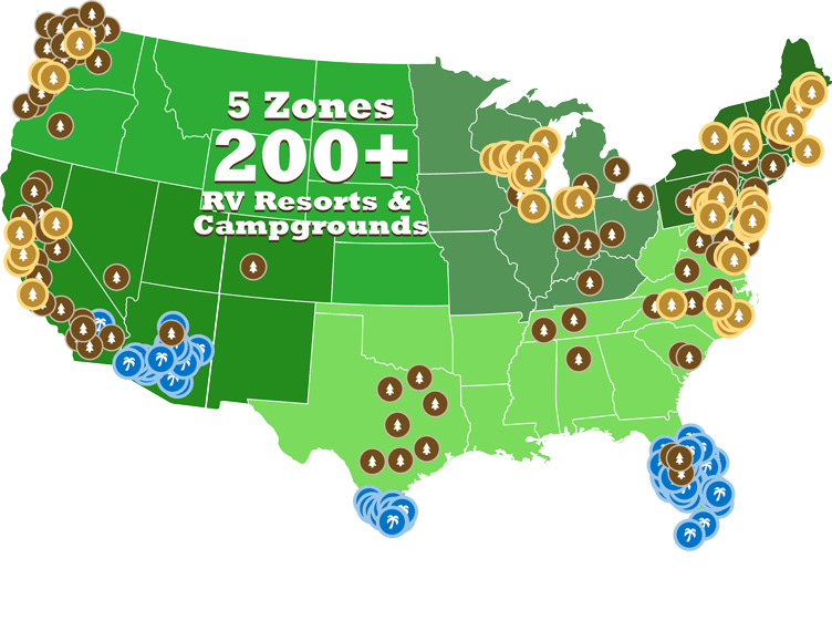 5 Zones 200+ | RV Resorts and Campgrounds